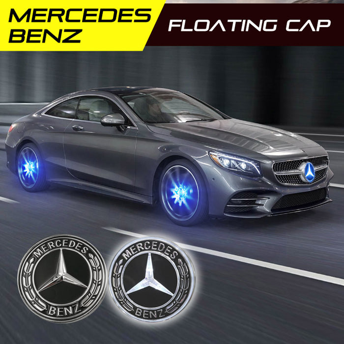 4-Pack Blue Mercedes-Benz Style Wheel Center Caps – 75mm, Chrome & ABS, Glossy Finish, No Tools Required